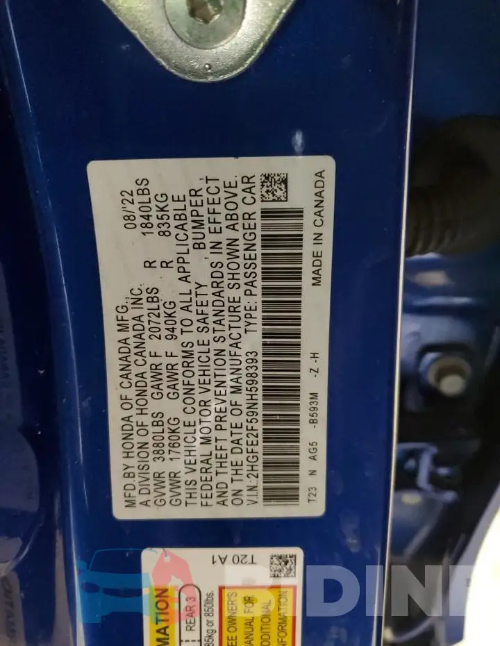 2HGFE2F59NH598393 Photo# 13