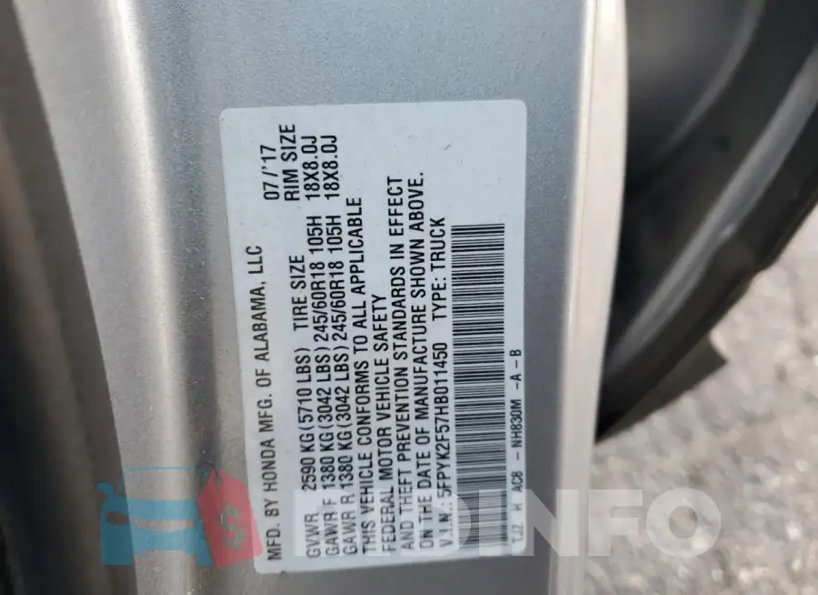 5FPYK2F57HB011450 Photo# 12