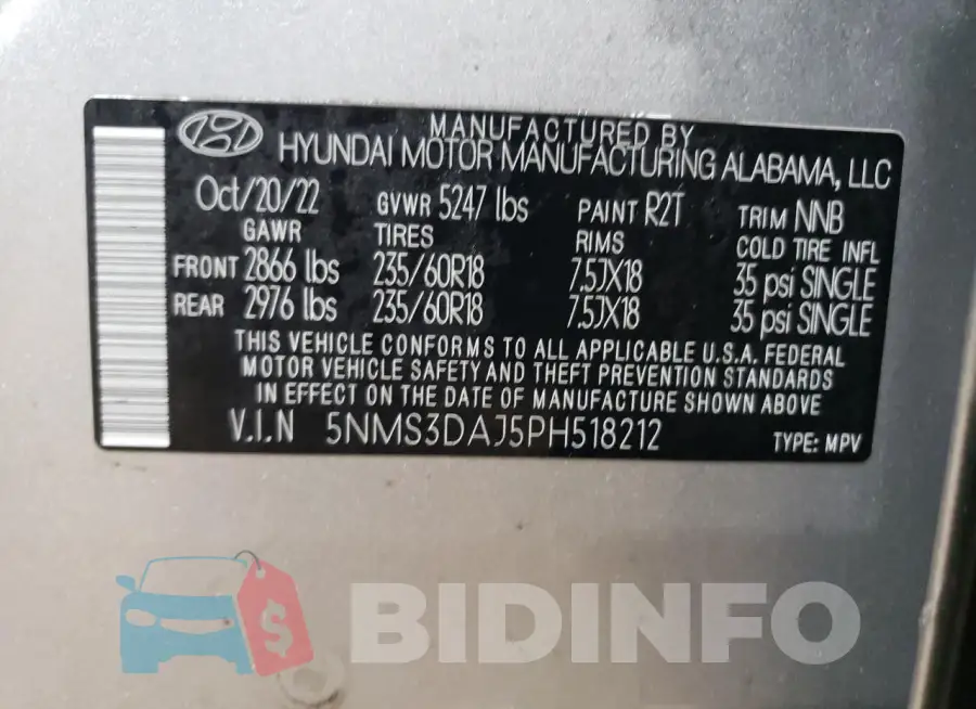 5NMS3DAJ5PH518212 Photo# 12