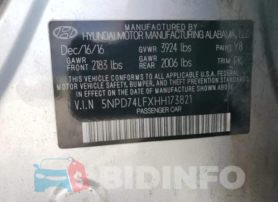 5NPD74LFXHH173821 Photo# 12