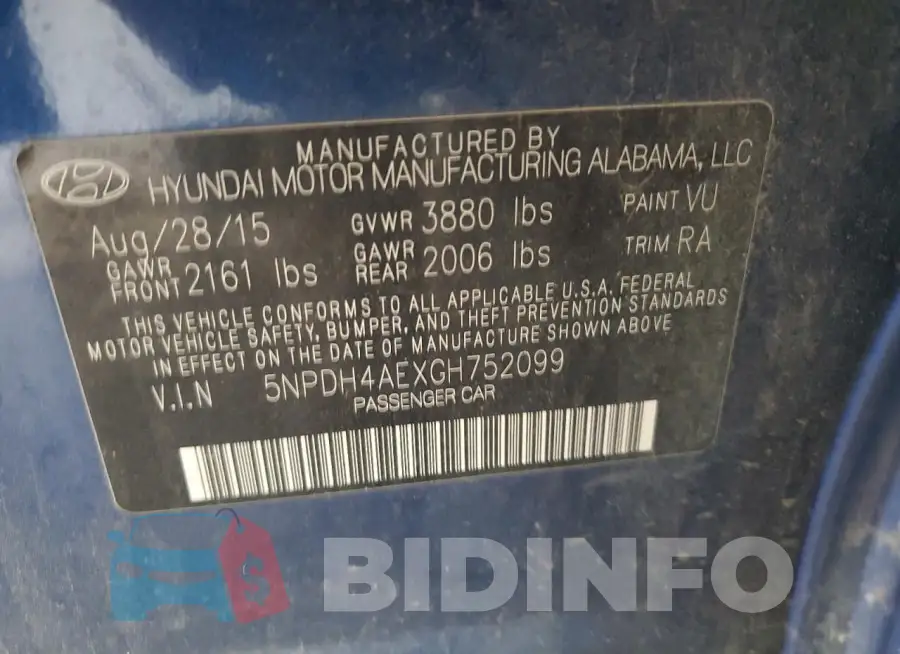 5NPDH4AEXGH752099 Photo# 12