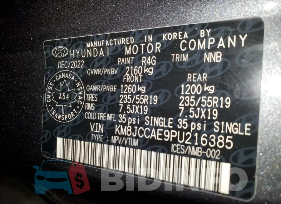 KM8JCCAE9PU216385 Photo# 13