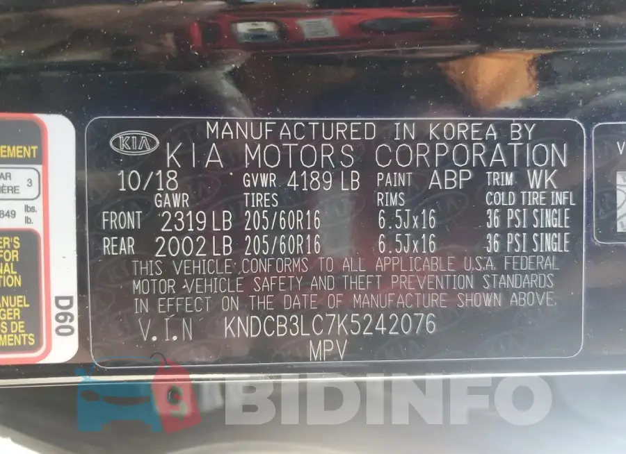 KNDCB3LC7K5242076 Photo# 13