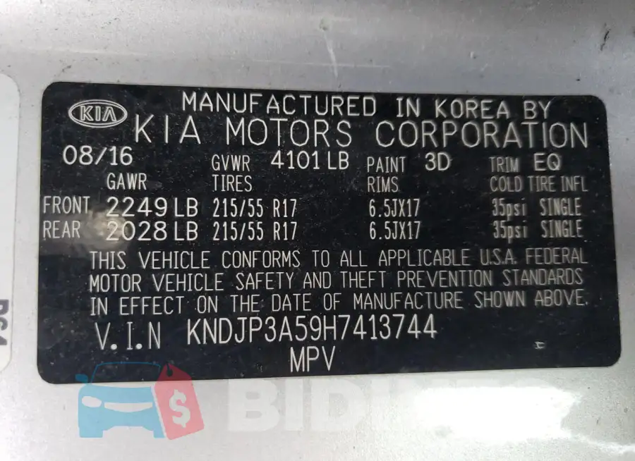 KNDJP3A59H7413744 Photo# 14