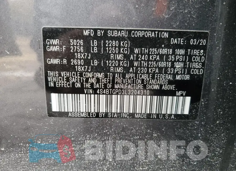 4S4BTGPD3L3204310 Photo# 14