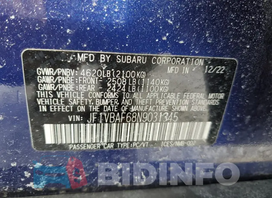 JF1VBAF68N9031345 Photo# 12