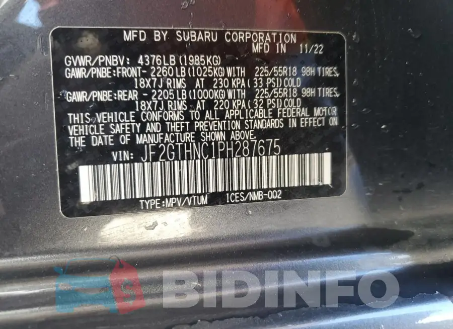 JF2GTHNC1PH287675 Photo# 13