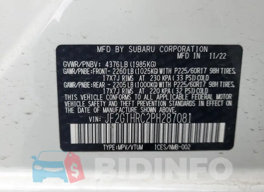 JF2GTHRC2PH287081 Photo# 13