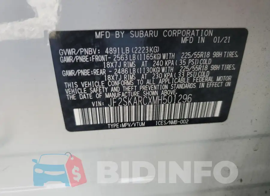 JF2SKARCXMH501296 Photo# 13