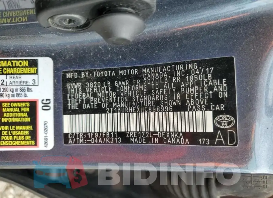 2T1BURHEXHC898996 Photo# 12