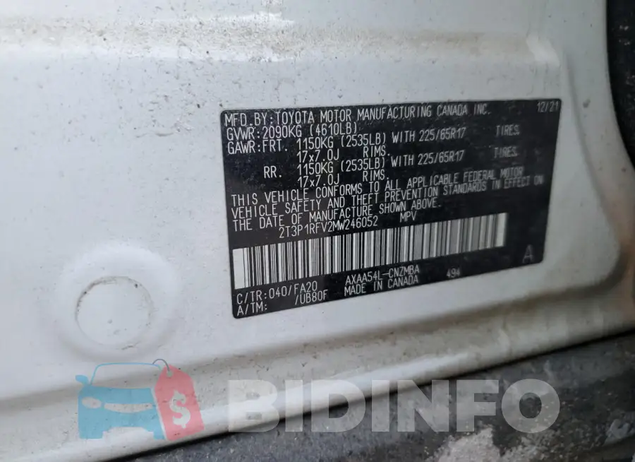 2T3P1RFV2MW246052 Photo# 14