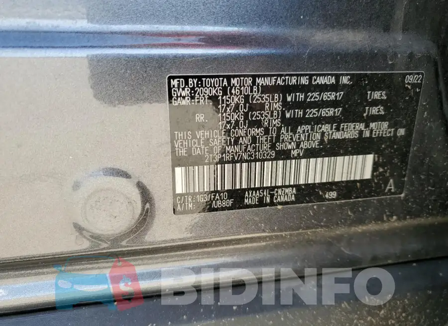 2T3P1RFV7NC310329 Photo# 14