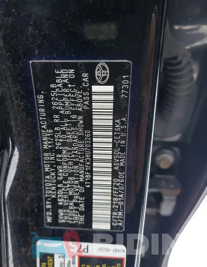 4T1BF1FK3HU703260 Photo# 12