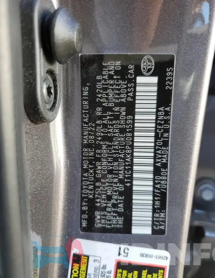 4T1C11AK8PU081599 Photo# 13