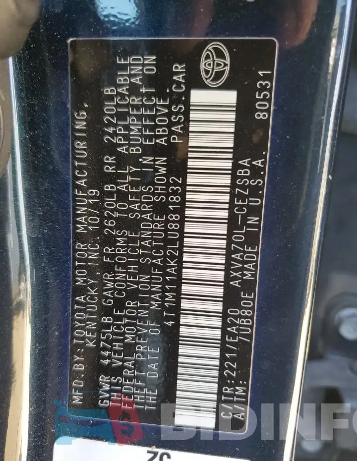 4T1M11AK2LU881832 Photo# 12