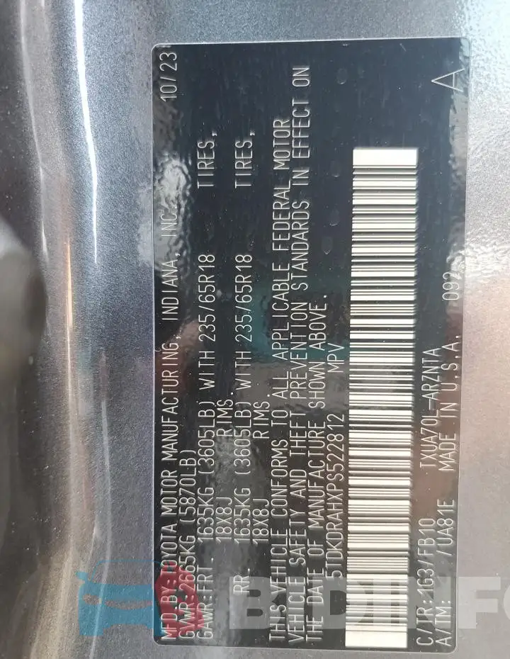 5TDKDRAHXPS522812 Photo# 8