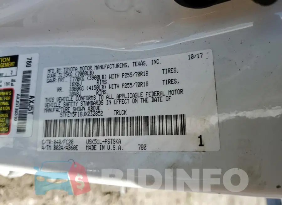 5TFEY5F18JX232852 Photo# 13