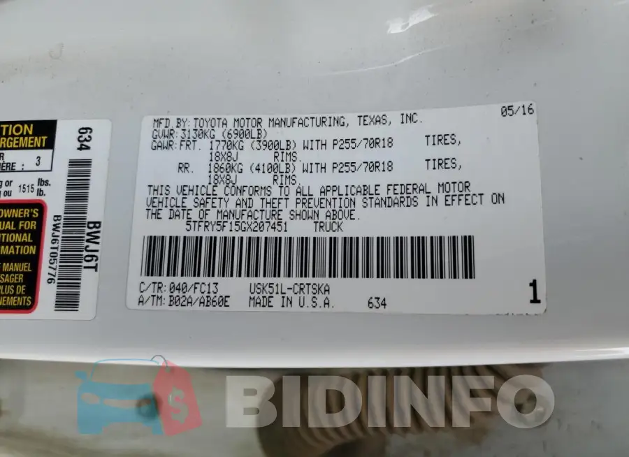 5TFRY5F15GX207451 Photo# 12