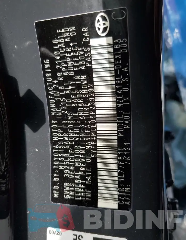 5YFB4MDE0SP239292 Photo# 12