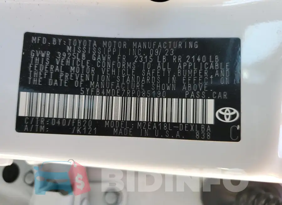 5YFB4MDE7RP085190 Photo# 12