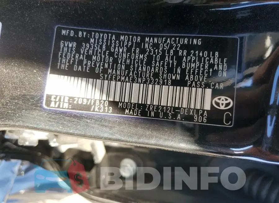 5YFEPMAE3NP332918 Photo# 12