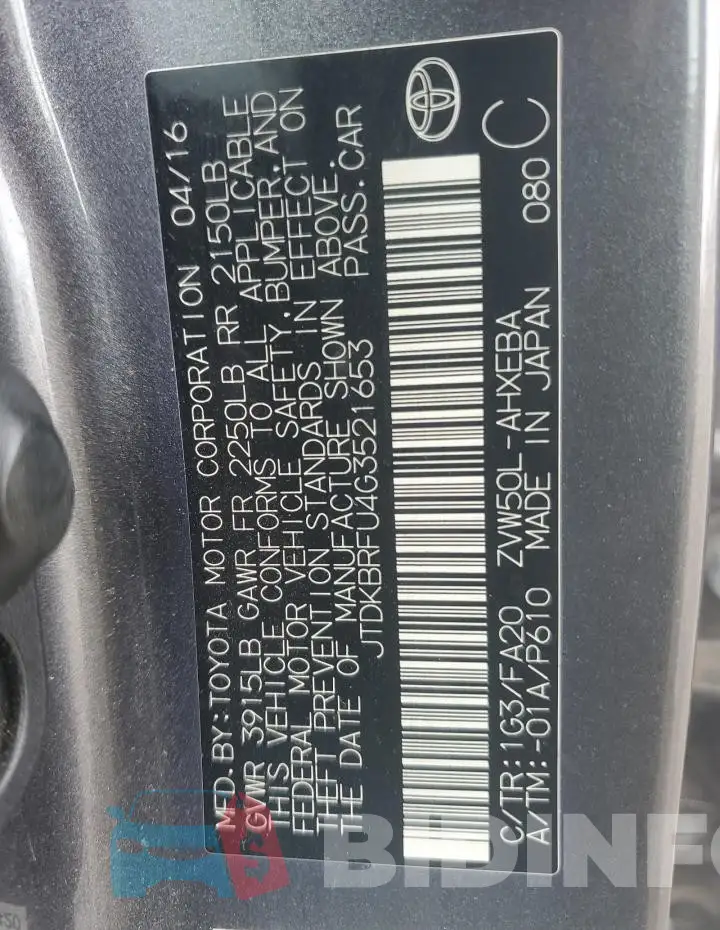 JTDKBRFU4G3521653 Photo# 12
