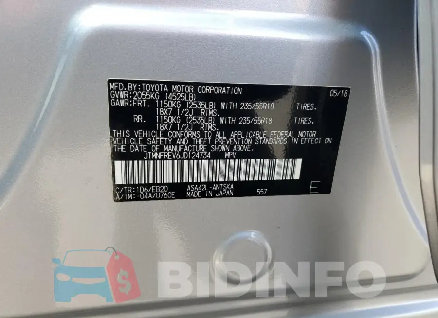 JTMNFREV6JD124734 Photo# 13