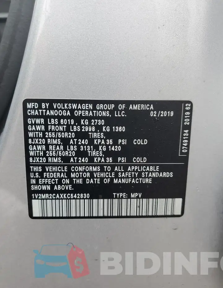 1V2MR2CAXKC542830 Photo# 13