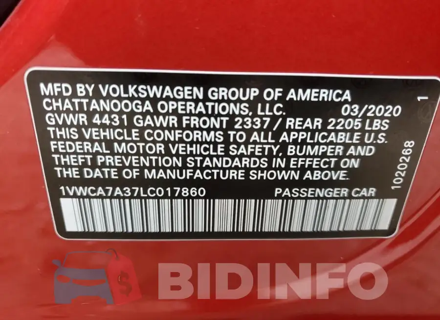 1VWCA7A37LC017860 Photo# 12