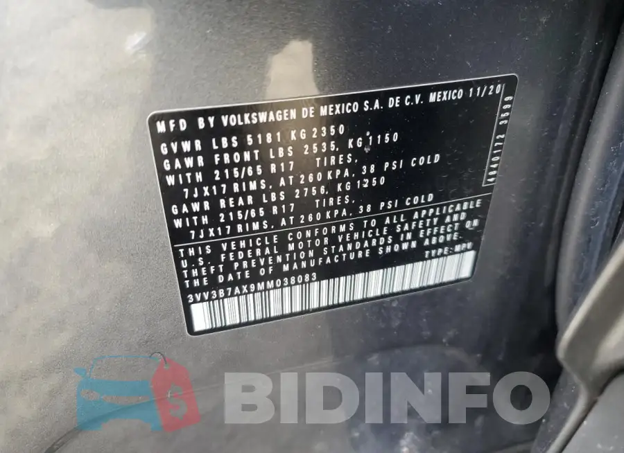 3VV3B7AX9MM038083 Photo# 13