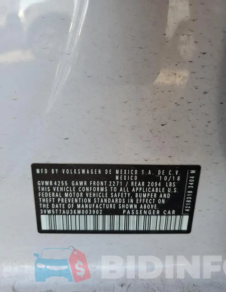 3VW5T7AU3KM003902 Photo# 12