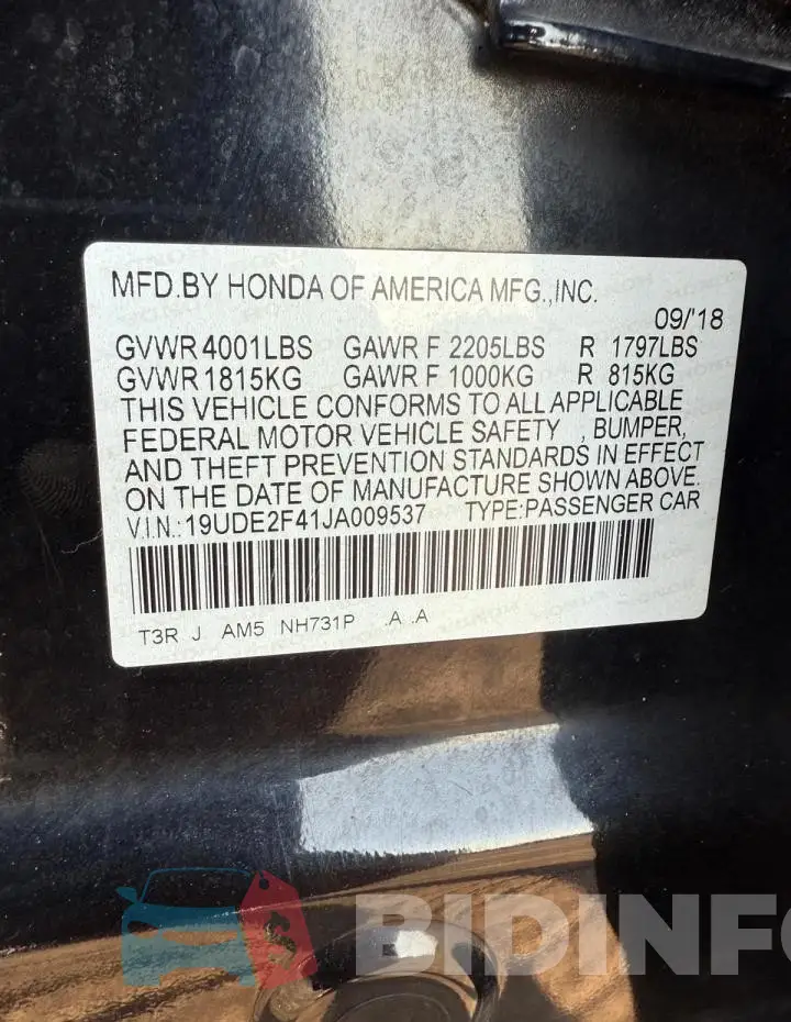 19UDE2F41JA009537 Photo# 10