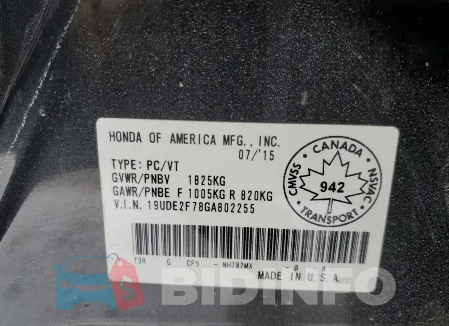 19UDE2F78GA802255 Photo# 12