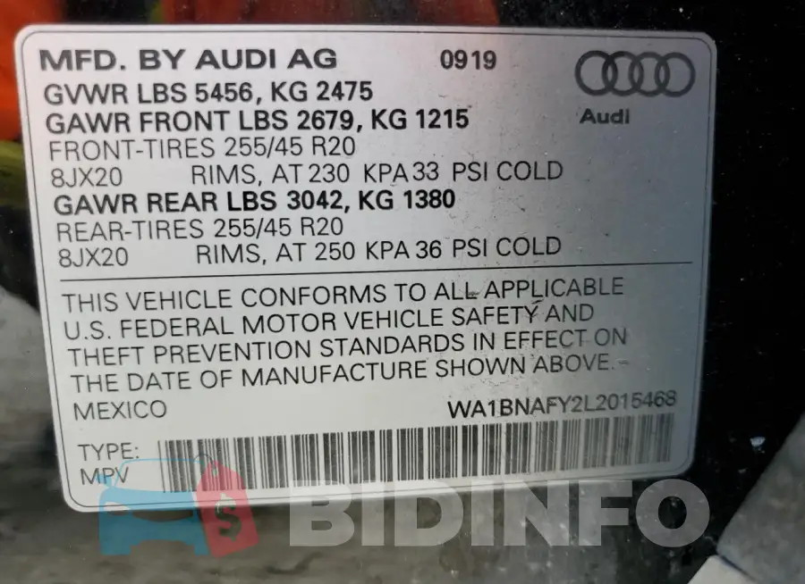 WA1BNAFY2L2015468 Photo# 12