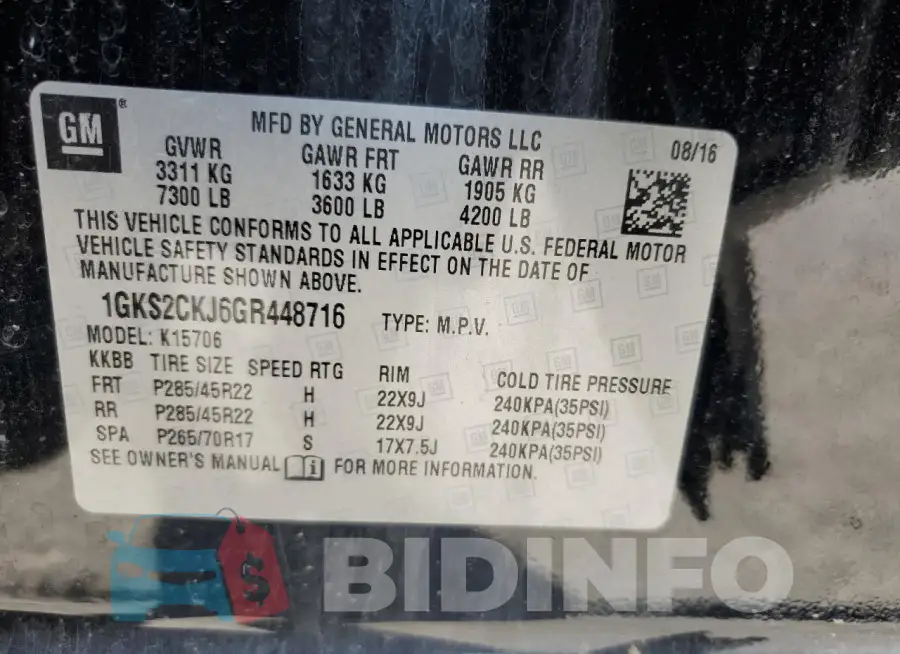 1GKS2CKJ6GR448716 Photo# 14