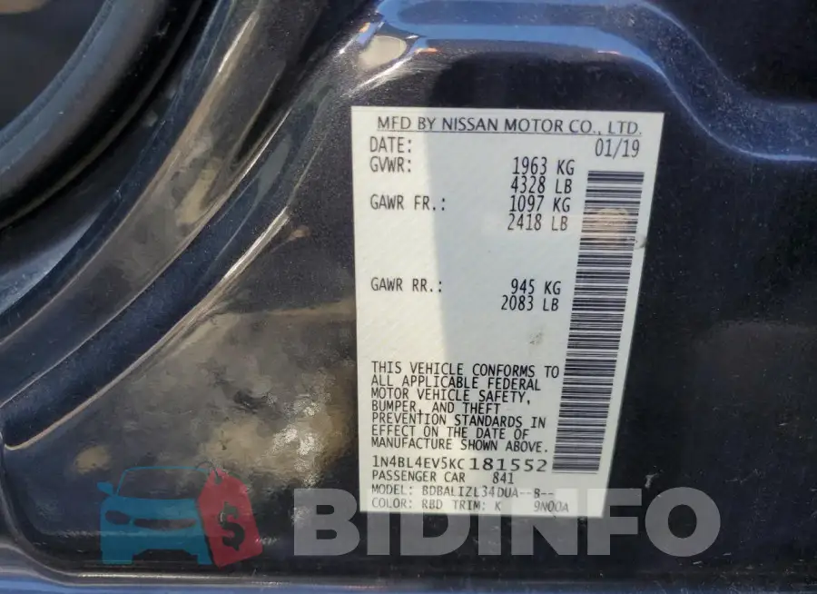 1N4BL4EV5KC181552 Photo# 13