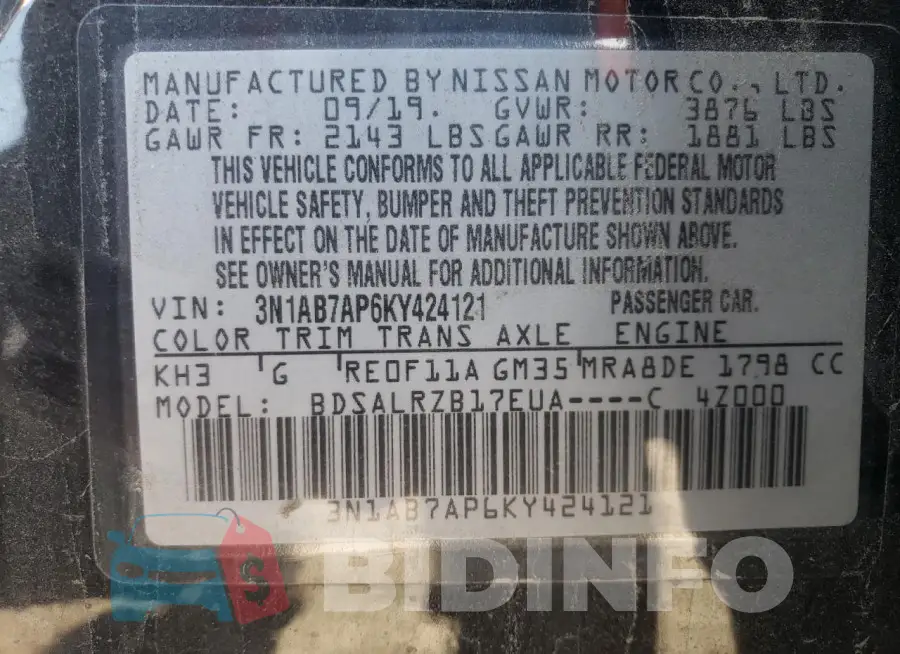 3N1AB7AP6KY424121 Photo# 13