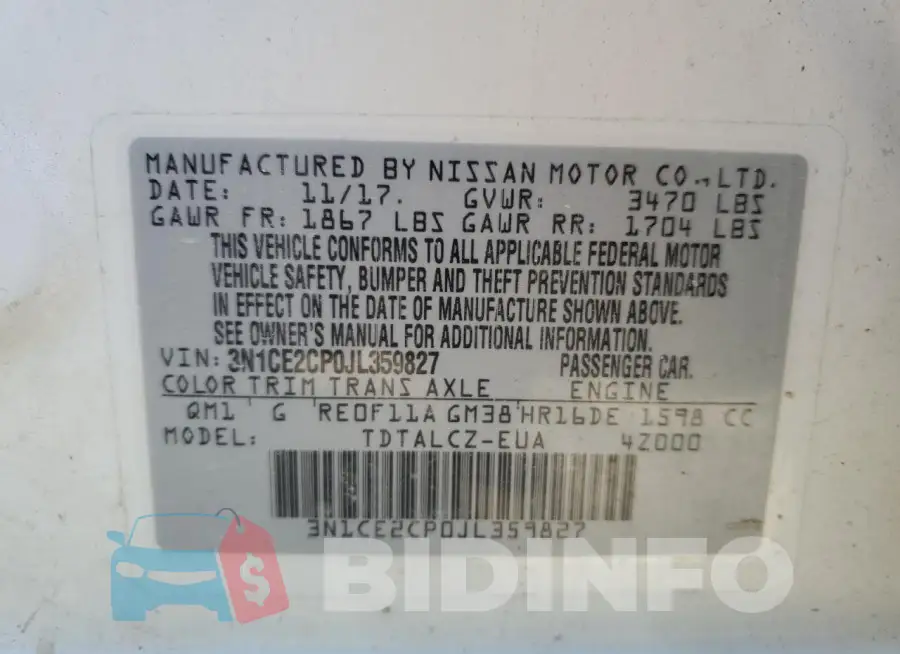 3N1CE2CP0JL359827 Photo# 12