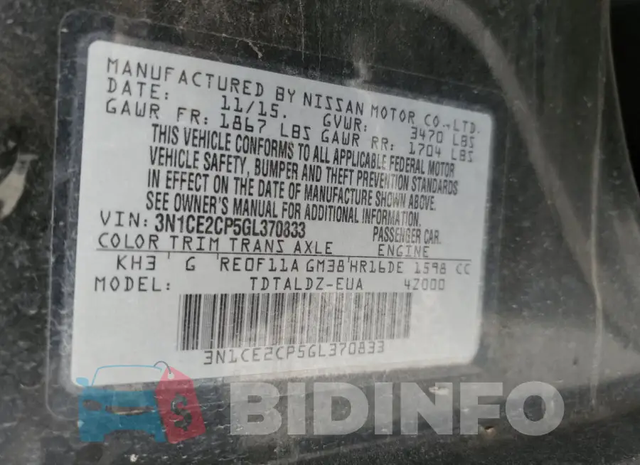 3N1CE2CP5GL370833 Photo# 12