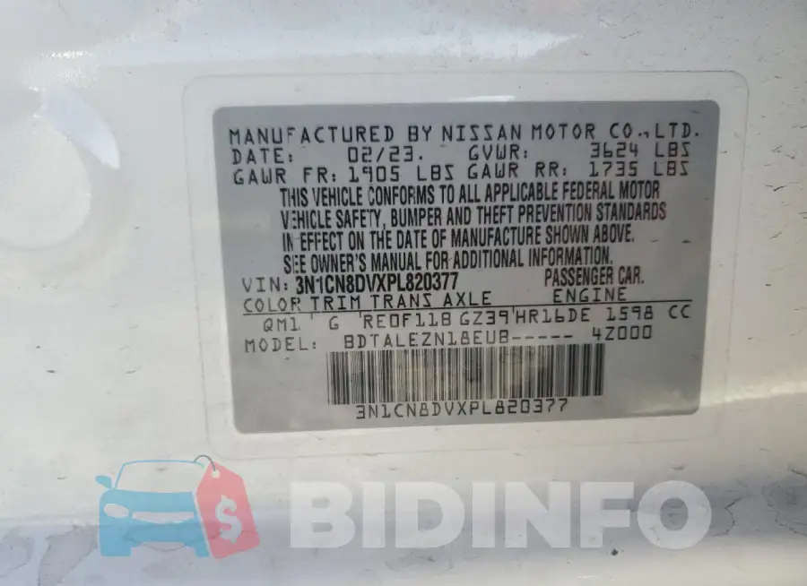 3N1CN8DVXPL820377 Photo# 12