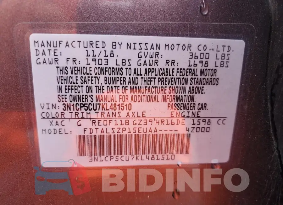 3N1CP5CU7KL481510 Photo# 13