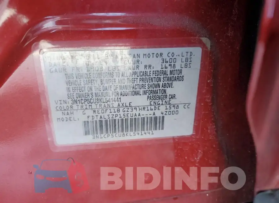 3N1CP5CU8KL541441 Photo# 12