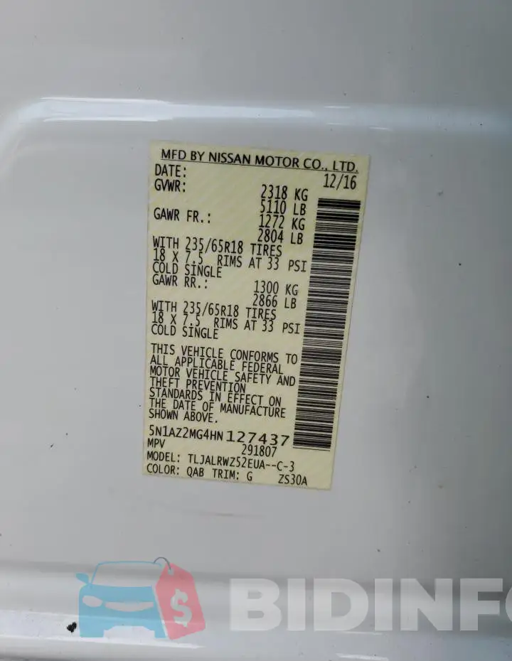 5N1AZ2MG4HN127437 Photo# 14