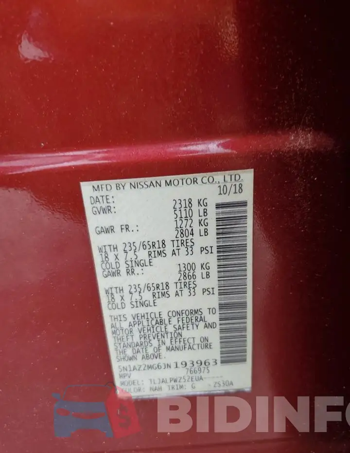 5N1AZ2MG6JN193963 Photo# 13