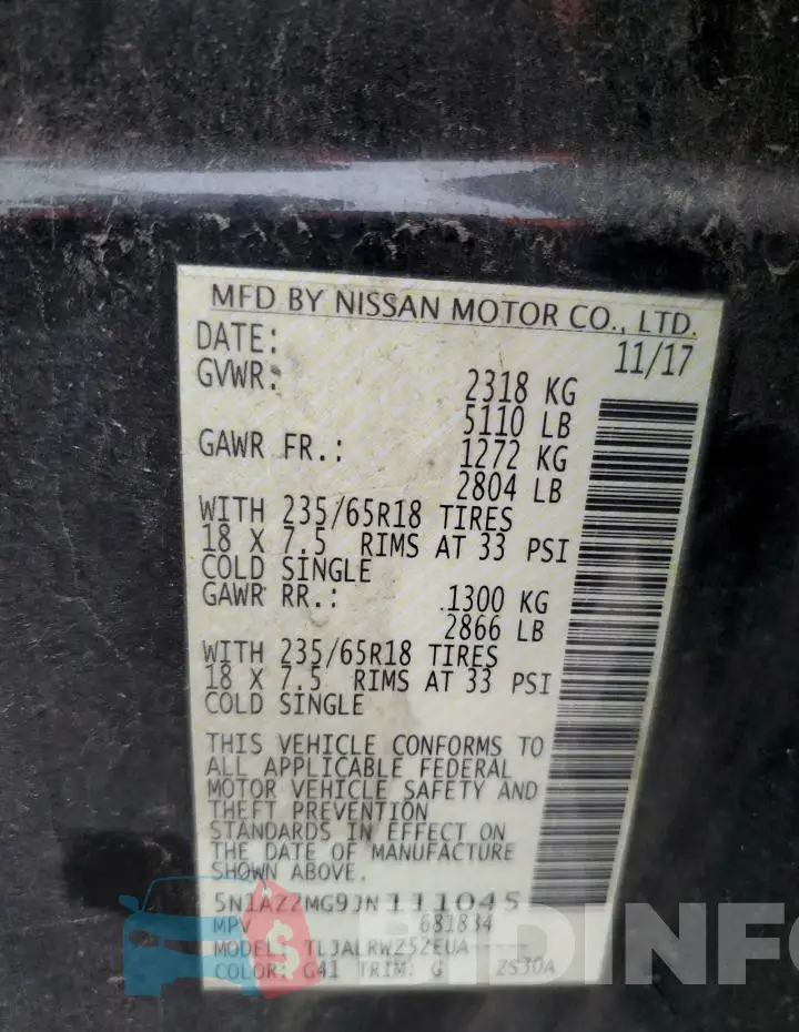 5N1AZ2MG9JN111045 Photo# 13