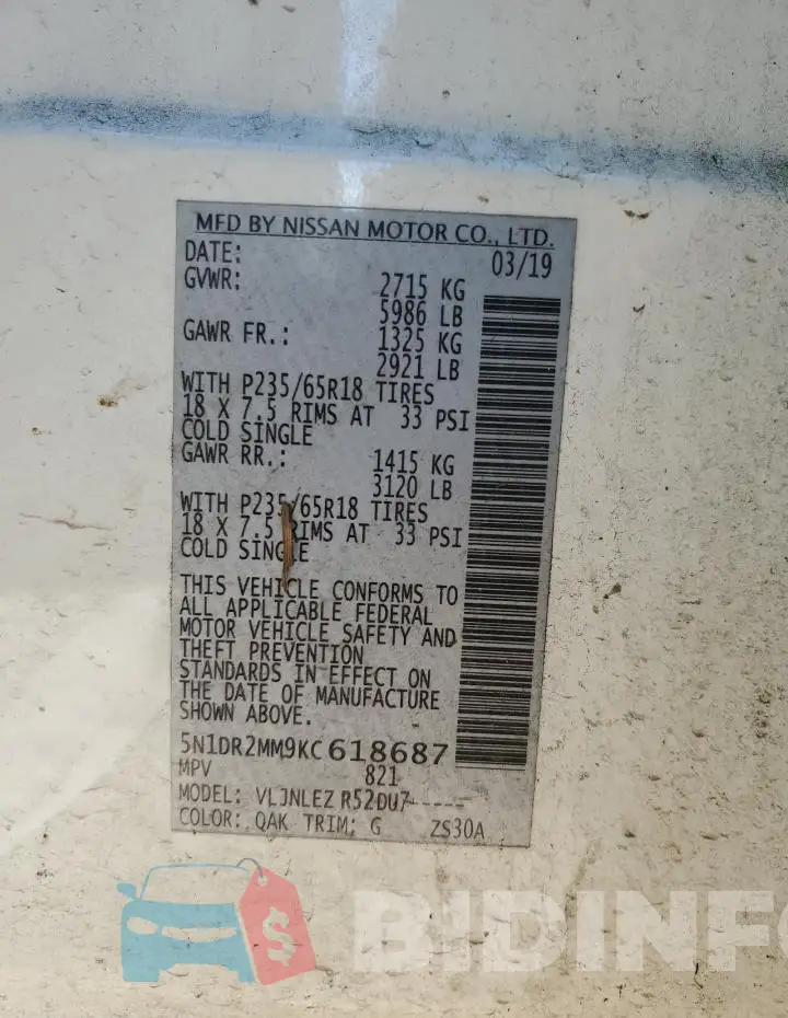 5N1DR2MM9KC618687 Photo# 13