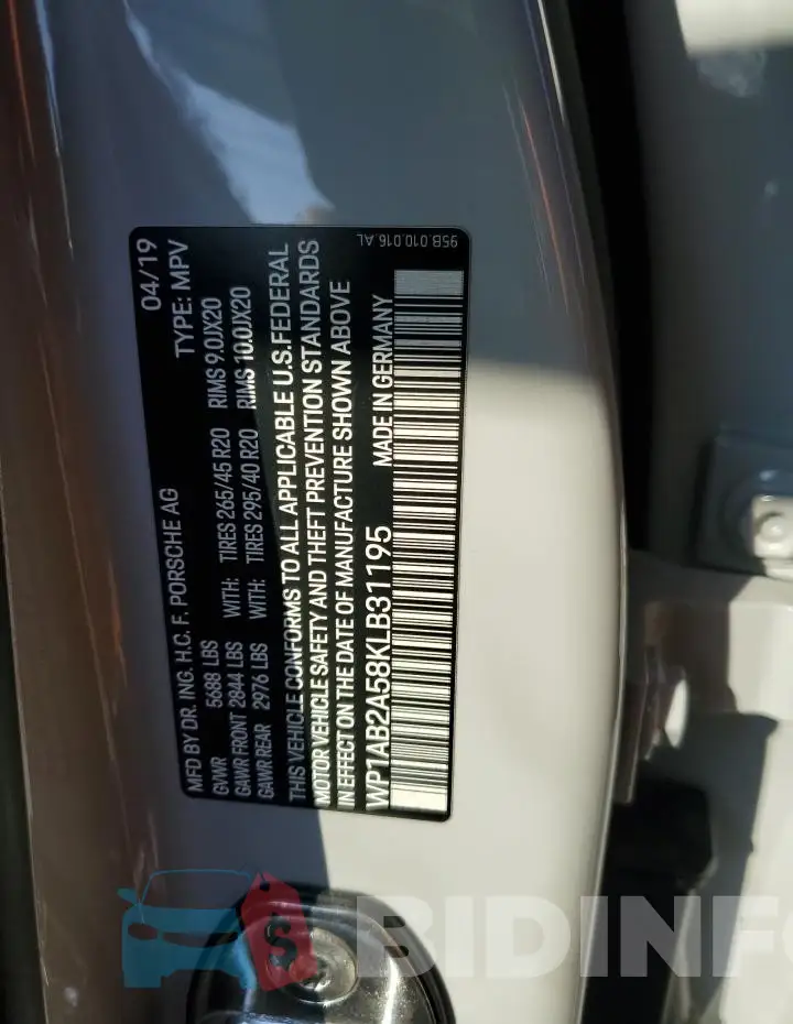 WP1AB2A58KLB31195 Photo# 14