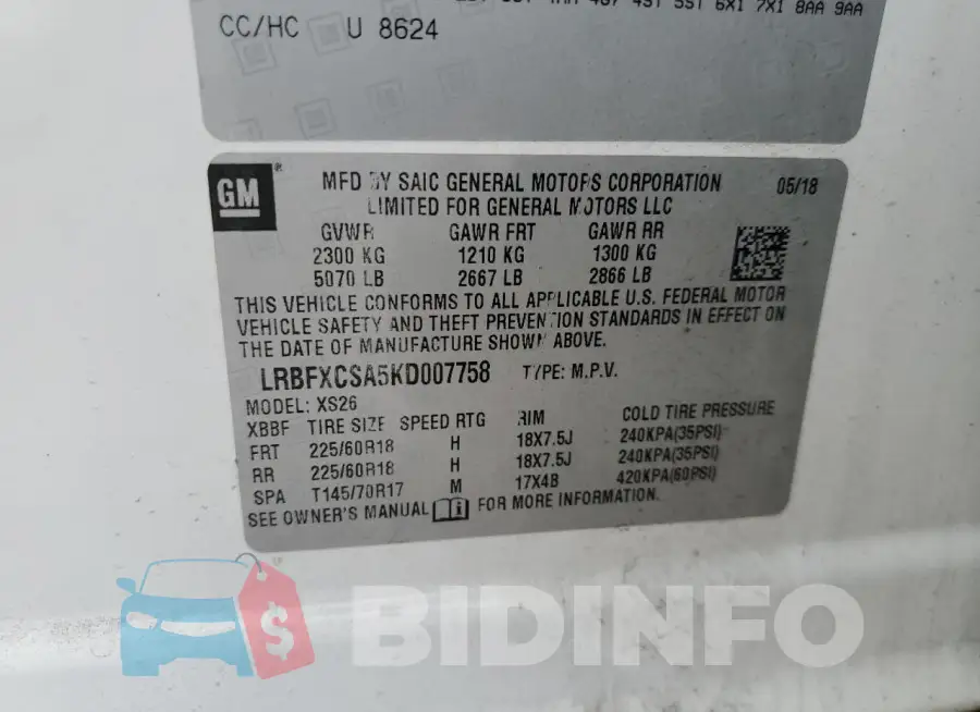 LRBFXCSA5KD007758 Photo# 13