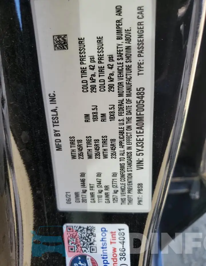 5YJ3E1EA0MF005485 Photo# 12