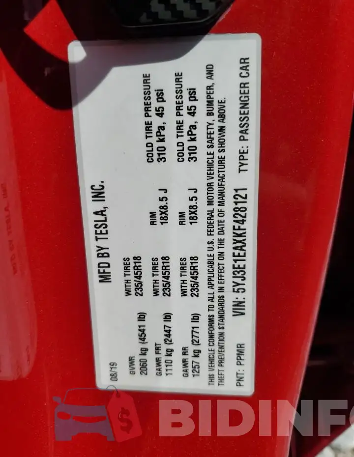 5YJ3E1EAXKF428121 Photo# 12